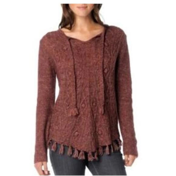 Prana Womans Knit Fringe Bottom Brown Sweater Size Medium - Picture 1 of 6